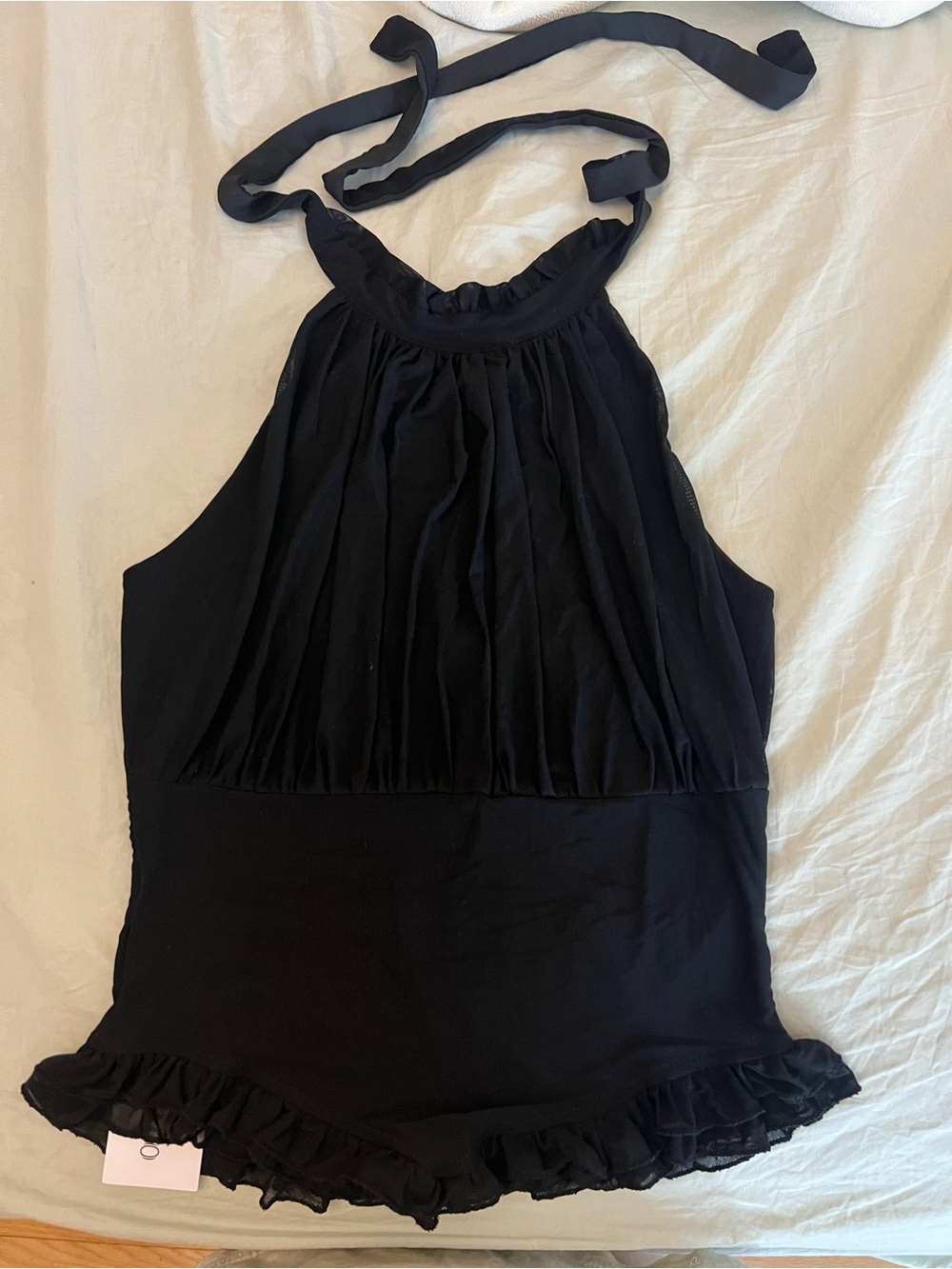 Women's Black Halter Ruffle-Trim Camisole